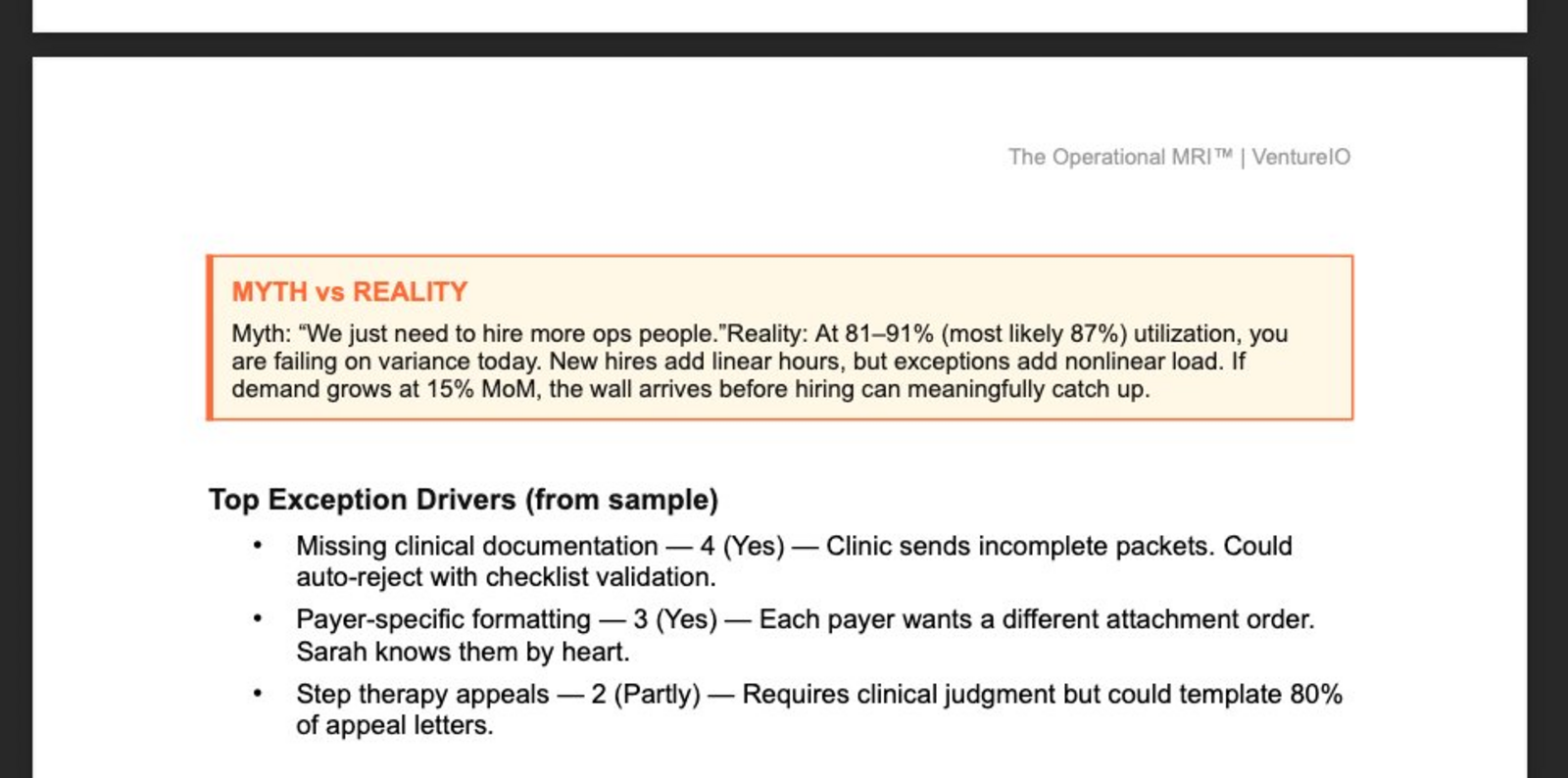 Top Exception Drivers: Specific root causes identified